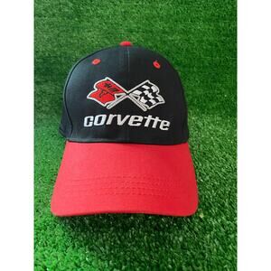 Vintage Corvette Baseball Hat Curve Brim Adjustable Red Black Car Logo VTG